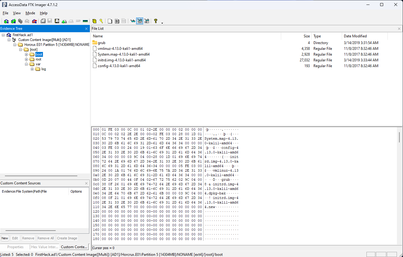 Image of the files located in the boot directory