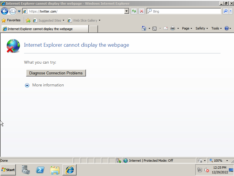 Image of error received in Internet Explorer