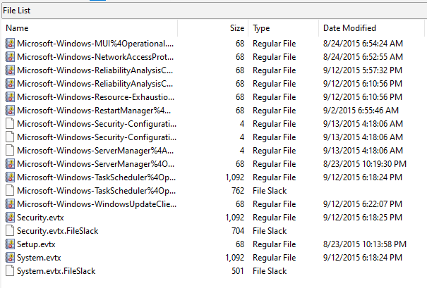 Image of the files located in the winevt/Logs directory